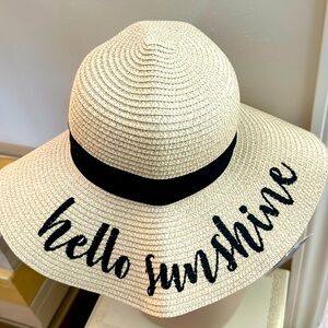 Brook + Bay Embroidered Hello Sunshine Sunhat Beige with Black Ribbon